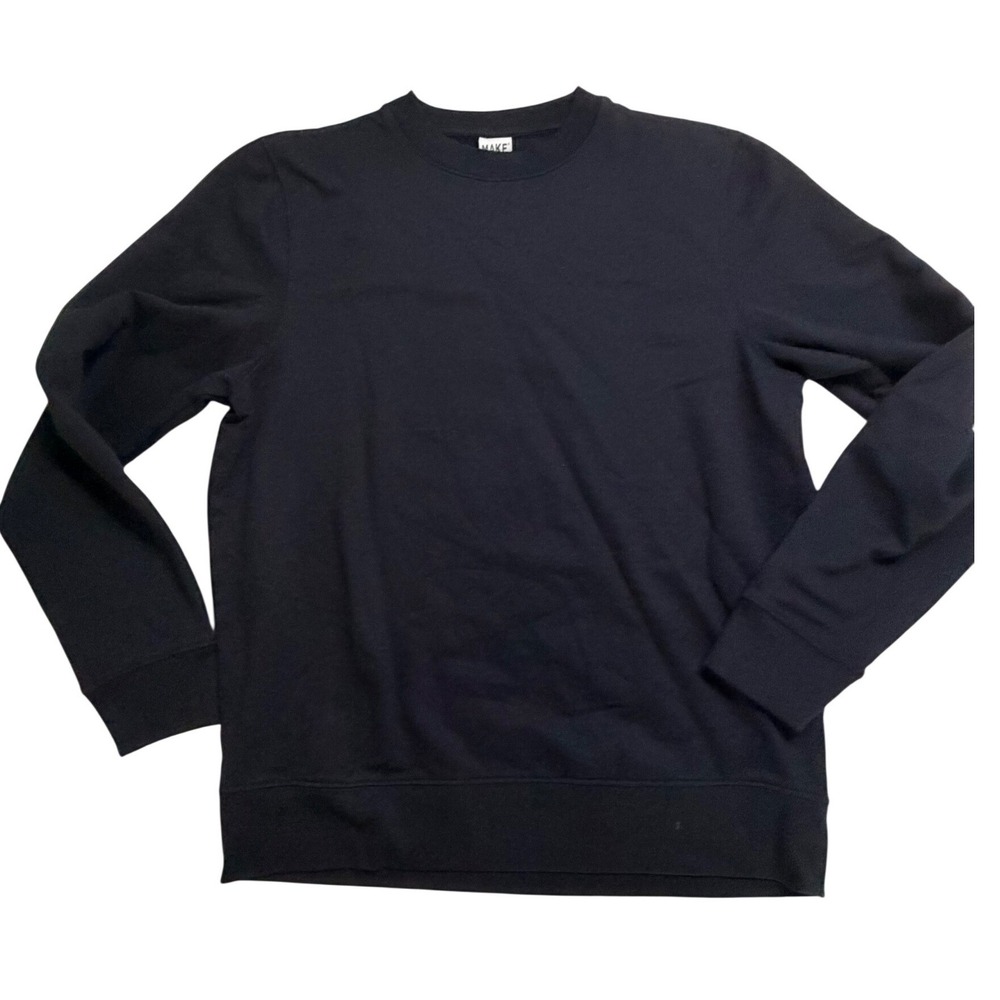 Make Market Mens Crewneck Sweatshirt Black Fleece Pullover Size M